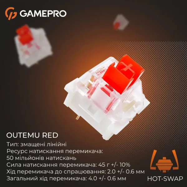 Клавіатура GamePro Genesis Metallic 100% Red switches (Gray) (UA)