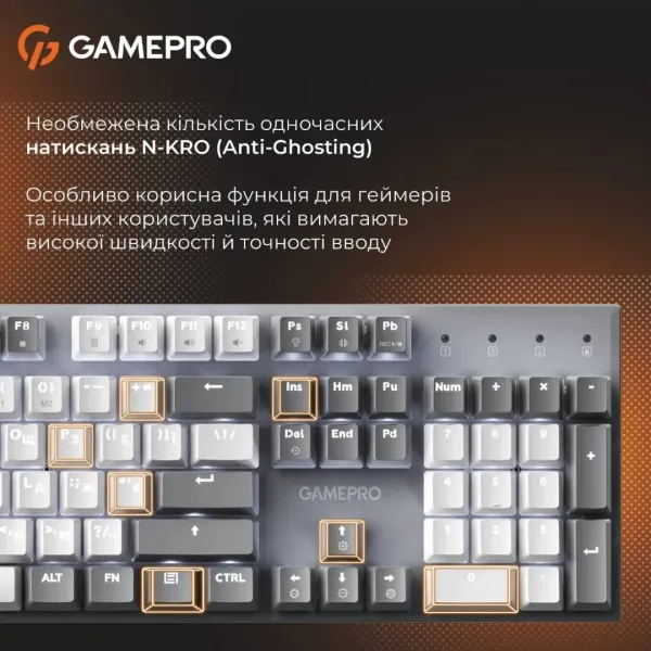 Клавіатура GamePro Genesis Metallic 100% Red switches (Gray) (UA)