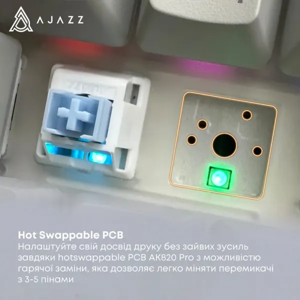 Клавіатура ігрова Ajazz AK820 PRO Flying Fish Switches (White/Purple) (AK820PRO-FF-PWB) (UA)