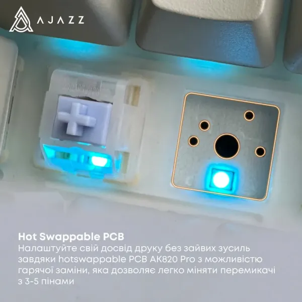 Клавіатура ігрова Ajazz AK820 PRO Gift Switch (White/Purple) (AK820PRO-G-PWB) (UA)