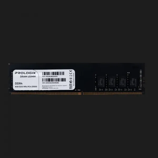 Оперативна памʼять Prologix DDR4 8GB 1x8GB 3200MHz (PRO8GB3200D4)
