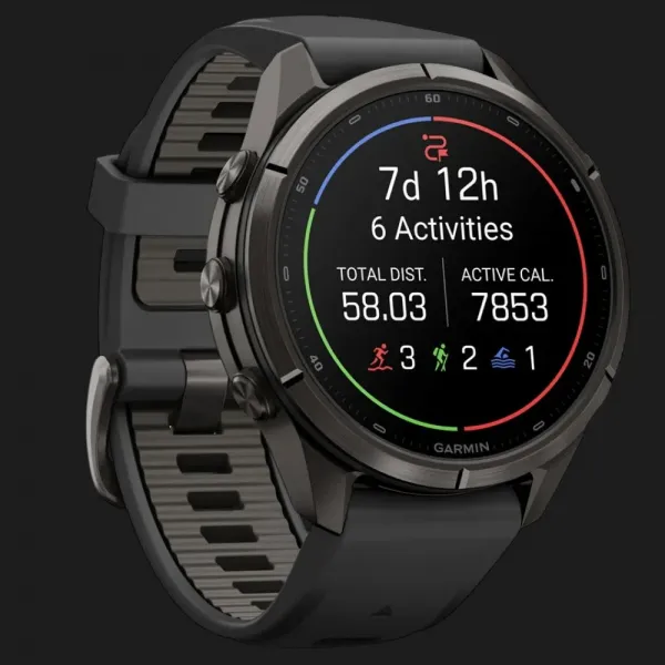 Garmin Fenix 9 Pro 43mm LTE AMOLED Sapphire Carbon Gray DLC Titanium with Black/Pebble Gray Silicone Band
