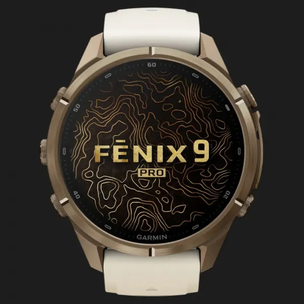 Garmin Fenix 9 Pro 43mm LTE AMOLED Sapphire Autumn Gold Titanium with Cream/French Gray Silicone Band