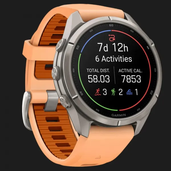 Garmin Fenix 9 Pro 43mm LTE AMOLED Sapphire Titanium with Shell Pink/Autumn Orange Silicone Band