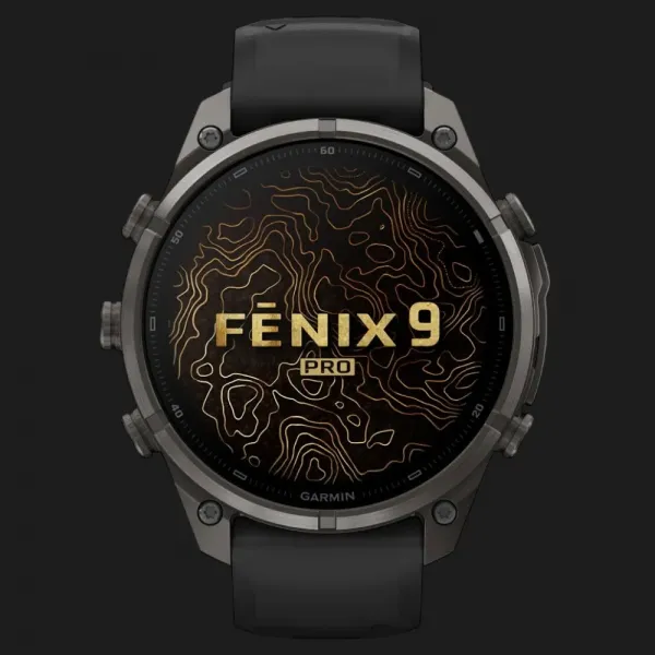 Garmin Fenix 9 Pro 47mm LTE AMOLED Sapphire Carbon Gray DLC Titanium with Black/Pebble Gray Silicone Band