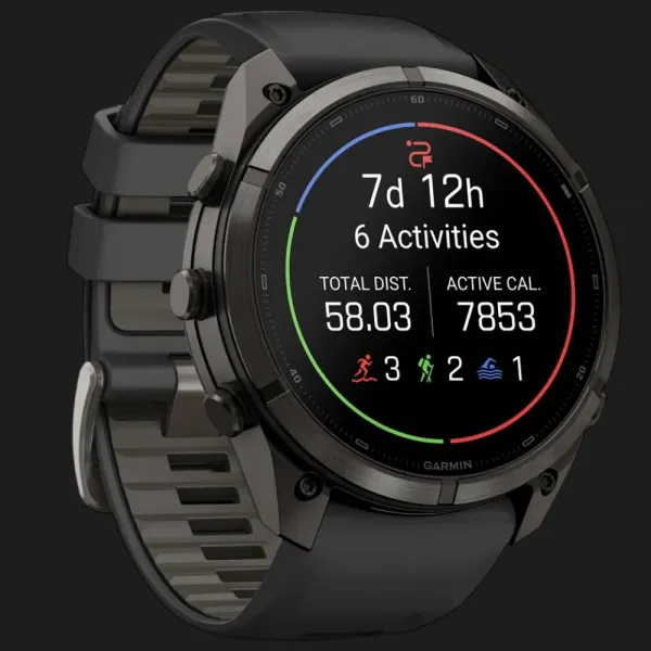 Garmin Fenix 9 Pro 51mm LTE AMOLED Sapphire Carbon Gray DLC Titanium with Black/Pebble Gray Silicone Band