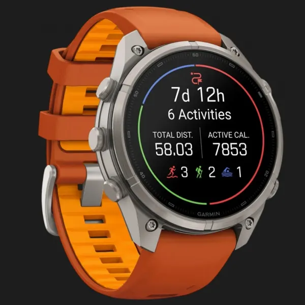 Garmin Fenix 9 Pro 47mm AMOLED Sapphire Titanium with Autumn Orange/Spark Orange Silicone Band