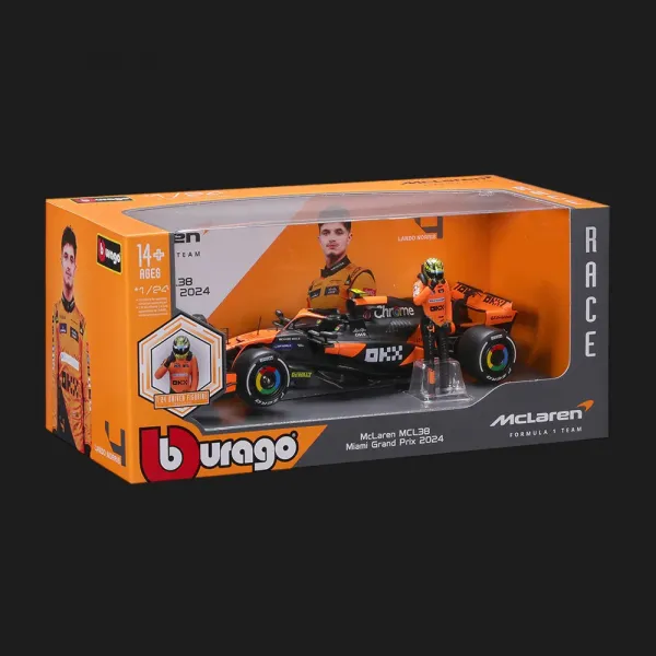 Автомодель із фігуркою Bburago Race — McLaren MCL38 в асортименті (1:24) (18-28040)