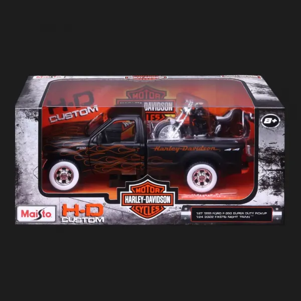 Набір Maisto Harley-Davidson: машинка (1:27) 1999 Ford F-350 Super Duty Pickup, мотоцикл (1:24) (32181)