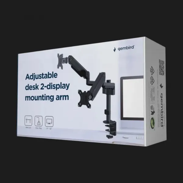 Кронштейн Gembird для 2 моніторів 17"-32" (MA-DA2P-01) (Black)