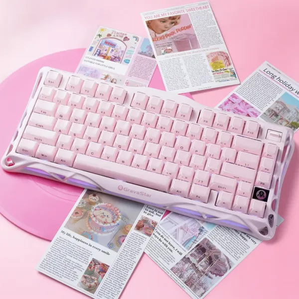 Клавіатура механічна GravaStar Mercury K1 80keys, GravaStar x Kailh Cheery Pink, EN, BT/WL/USB (Sakura Pink)