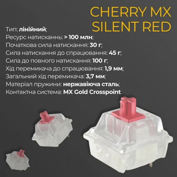 Клавіатура ігрова Ducky One 3 Cherry MX Silent red RGB (Black) (UA)