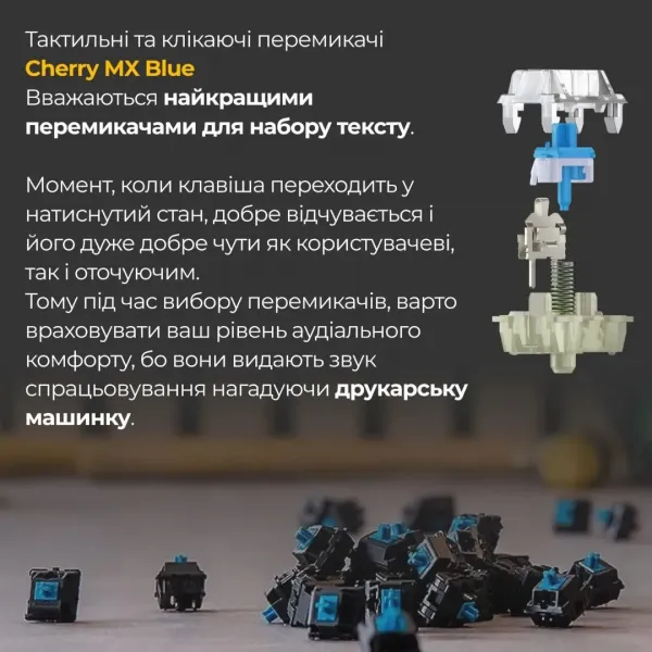 Клавіатура ігрова Ducky One 3 TKL Cherry MX Blue RGB (Black) (UA)