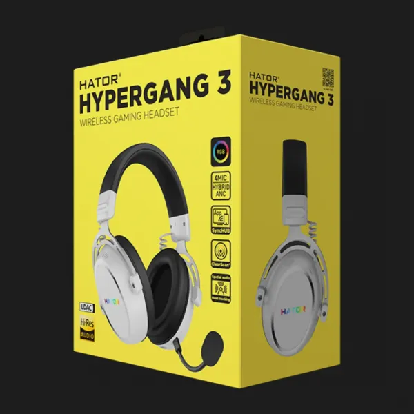 Ігрова гарнітура HATOR Hypergang 3 Hi-Res SyncHUB Wireless White (ESH56) (UA)