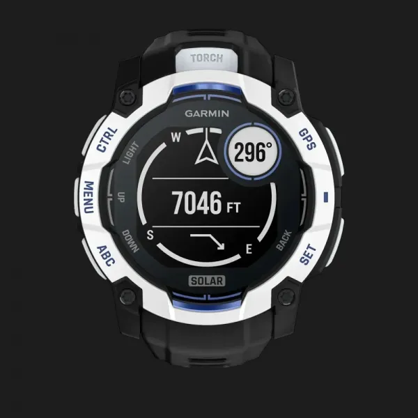 Garmin Instinct 3 50mm Solar Whitestone with Black/Bolt Blue Band