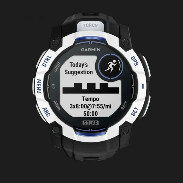 Garmin Instinct 3 50mm Solar Whitestone with Black/Bolt Blue Band
